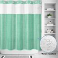 thumbnail image 3 of No Hook Shower Curtain, Green Stripe Shower Curtains for Bathroom with See Through Top Window, Farmhouse Modern Minimalist Geometric Waterproof & Washable Bath Curtain 66"x72", 3 of 9