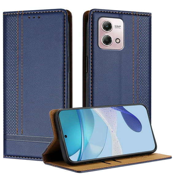 SaniMore Case for Motorola Moto G Stylus 4G 2023, Wear-resistant PU Leather Retro Durable TPU Shell Flip Folio Stand, Full Body Protection Magnetic Clasp Business Shell, Blue