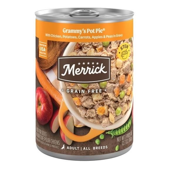 Merrick Grain Free Wet Dog Food for Adults, Chicken Pot Pie with Veggies. 12.7 oz Can