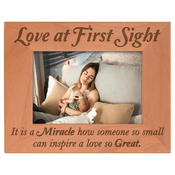ThisWear Gifts For All By Rachel Olevia Love at First Sight Newborn Natural Wood Engraved 4x6 Landscape Picture Frame Wood