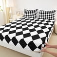 thumbnail image 3 of Homewish Rhombus Pattern Bed Sheets,Modern Geometric King Sheets,Black White Buffalo Sheet Set For Boys Kids,Luxury Bedroom Decor,4-Piece, 3 of 7