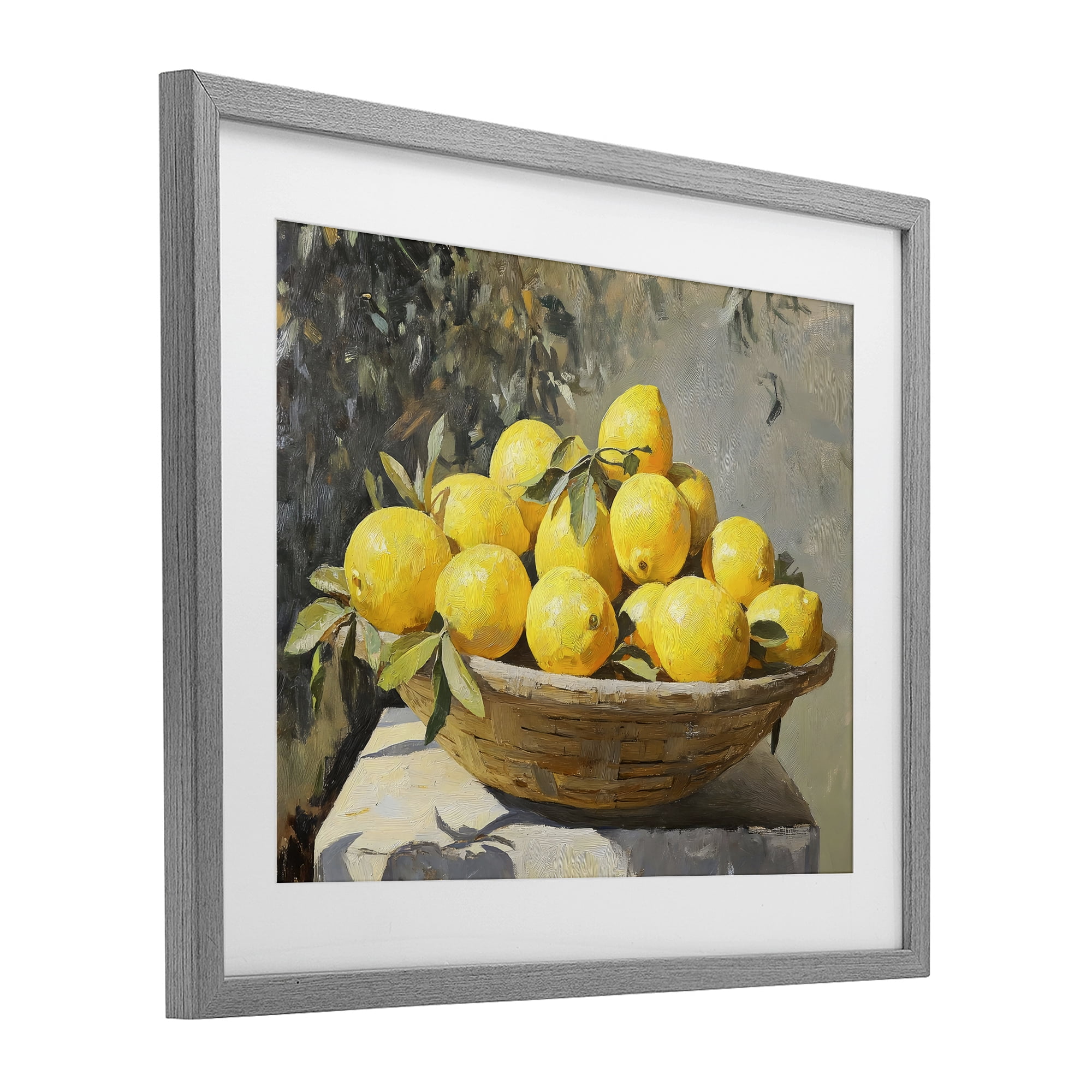Stupell Industries Basket of Lemons in Sunlight Gray Framed Print Under Glass, design by Creative Studio