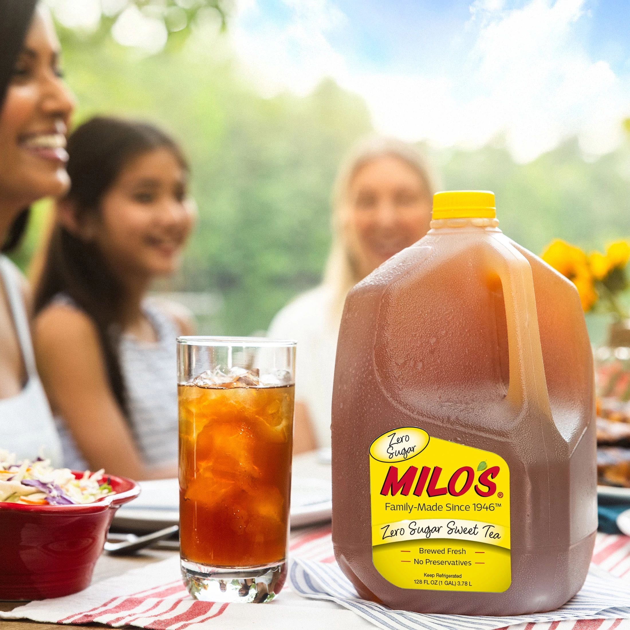 Milo's Zero Sugar Sweet Tea, Refrigerated Iced Tea, 128 fl oz Gallon, No Preservatives, Brewed Fresh Daily