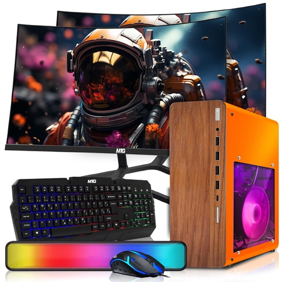 Restored HP Full Dark Desktop Computer PC Phoenix Intel i5, 16GB RAM, 512GB SSD, Dual 24 Inch Curved Monitor, RGB KBM with AI Copilot, WiFi, RGB Sounbar, Windows 11