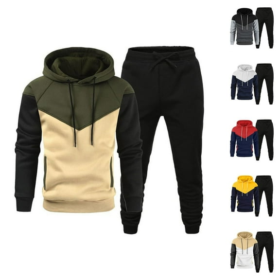 VBTAPA Mens Hoodie Tracksuit 2 Piece Color Block Casual Sweatsuits Slim Fit Hooded Sweatshirt Jogger Sweatpants with Drawstring and Pockets Jogging Matching Sets Black XXXL