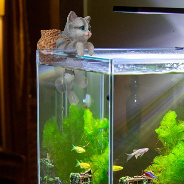 Cat Aquarium Landscape Ornaments Decor Ideal Gift Funny for Aquarium Lovers gray
