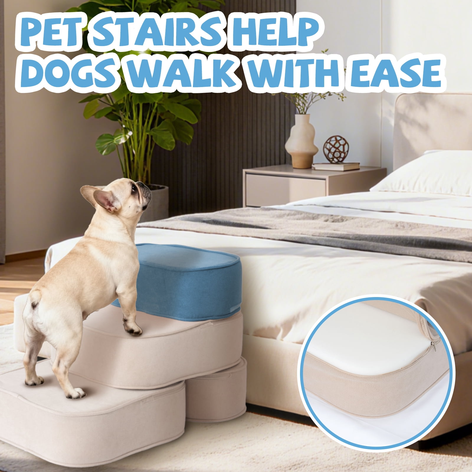 Dog Stairs for Small Dogs 17.7" H, 2-in-1 Convertible 3-Step Pet Steps for High Bed & Couch, High Density Foam Dog Ramp with Non-Slip Bottom, Safe for Puppies, Senior Dogs & Cats