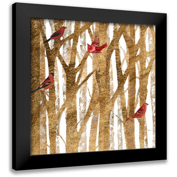 Studio W 12x12 Black Modern Framed Museum Art Print Titled - Red Bird Christmas I