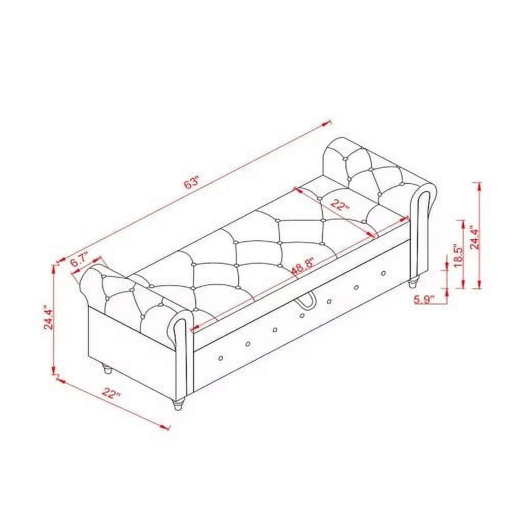 63" Storage Ottoman Bench, End of Bed Button Tufted Ottoman Bench, Rolled Armed Ottoman Couch Long Bench for Bedroom, Living Room, End of Bed, Hallway, DARK GREEN