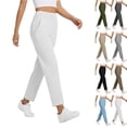 thumbnail image 2 of Capri Pants for Women High Waist Straight Leg Stretch Pull On | Cropped Pants Summer Work Golf Capris with Pockets White,S, 2 of 7