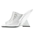 thumbnail image 2 of FSJ Women Comfortable Square Open Toe Wedge High Heels Sandals Slip On Backless Mules Summer Dressy Slides Shoes Size 8 Silver, 2 of 4