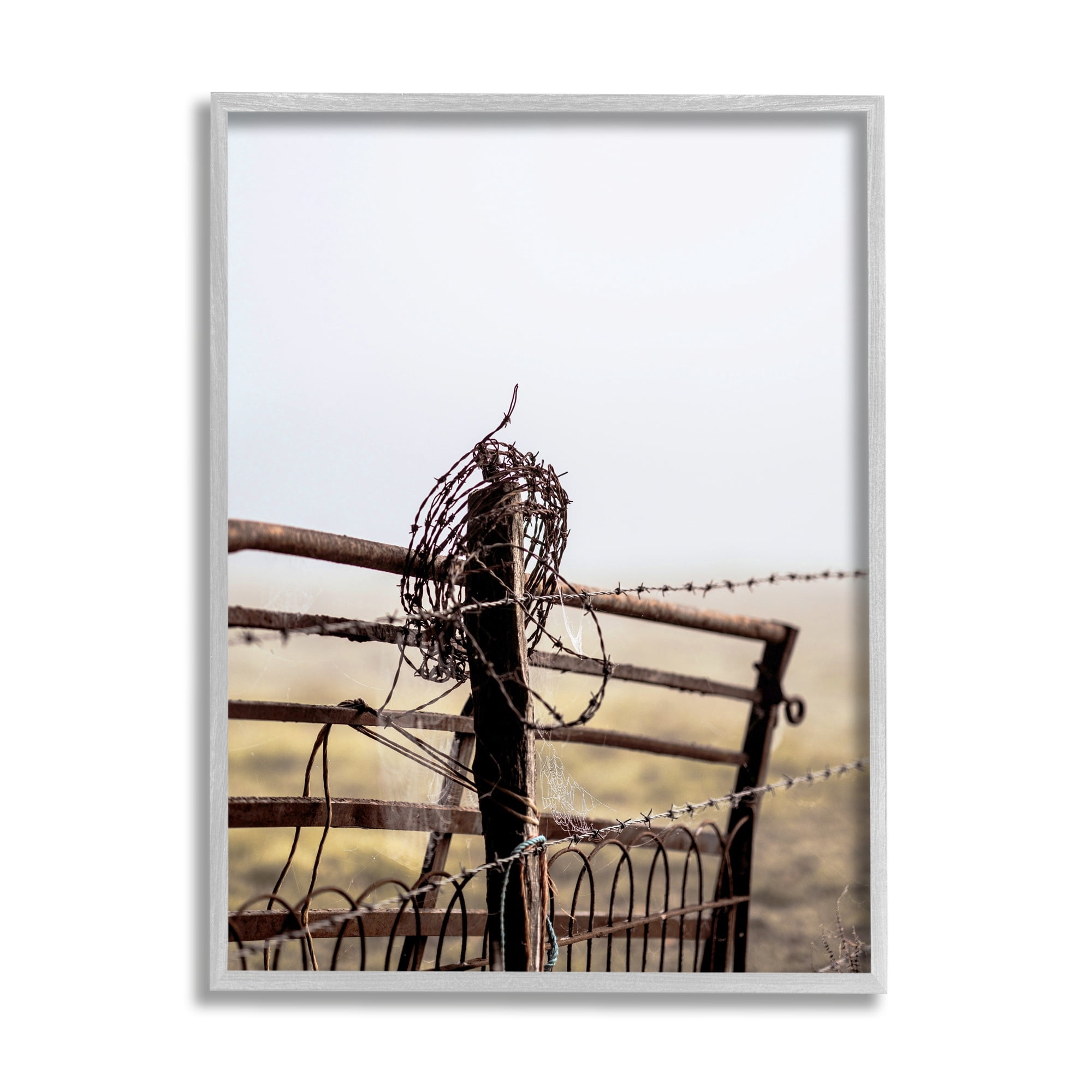 Stupell Industries Rural Meadow Fence Barbed Wire Countryside Photography Photograph Gray Framed Art Print Wall Art, Design by Leah Straatsma
