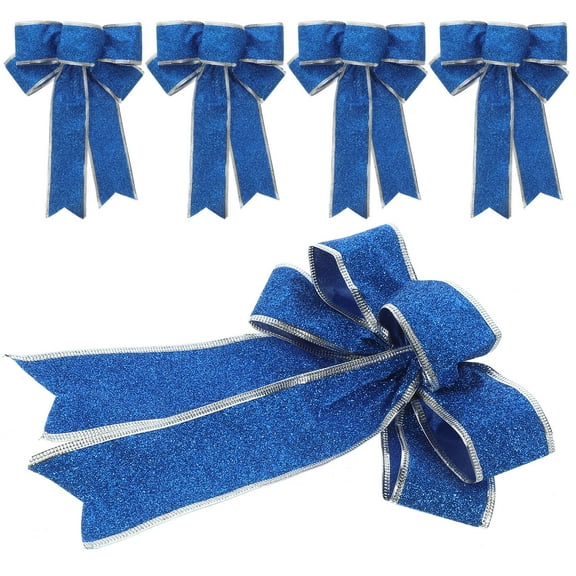 OHOIOLLA 5Pcs Blue Cloth Bow Ornaments for Christmas Tree 10*8*0.6In