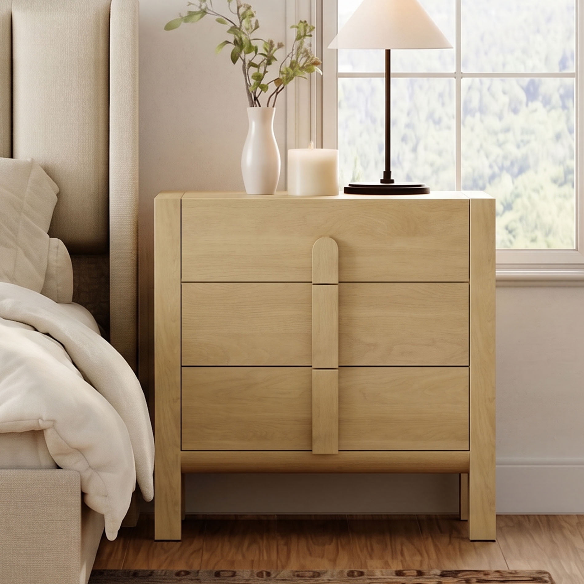 Mid-Century Modern Nightstand with 3 Drawers ,31.5" Large End Table, Wooden Bedside Table Storage Cabinet for Bedroom, Living Room,Entryway