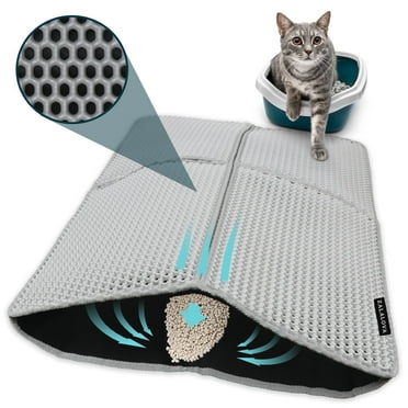 ZALALOVA Cat Litter Mat, 36 x 24 inch Washable Cat Litter Trapping Mat, Extra Large XL Honeycomb Double Layer Cat Mat, Urine & Waterproof Kitty Litter Mat (Gray)