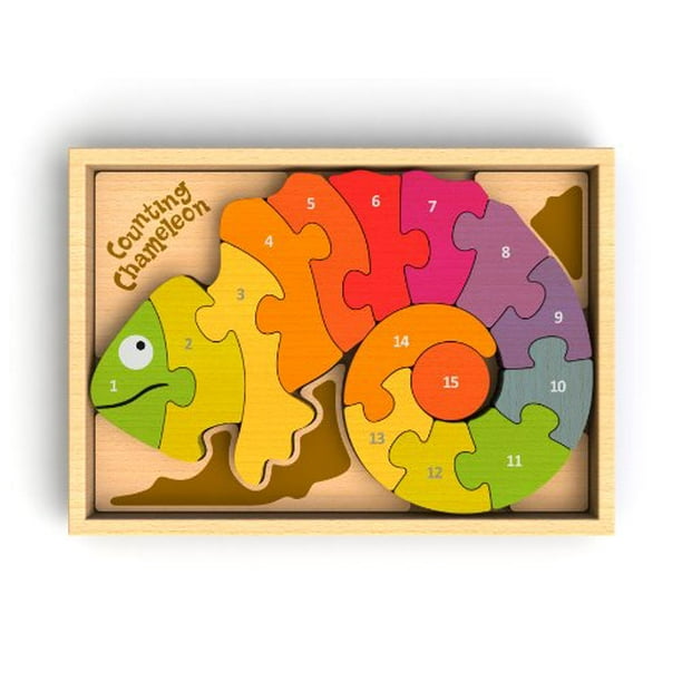 Beginagain Compter Caméléon en Bois Nombre Puzzle-Parfait Jeu de Puzzle Préscolaire pour les Tout-Petits-Eco-Friendly et Primé Jouets Éducatifs-Numéraux et Bilingue avec l'Anglais et l'Espagnol!