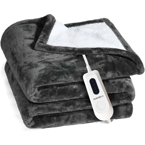 HadinEEon Heated Blanket, 50" x 60" Electric Throw with 4 Heating Levels, Machine Washable Flannel & Sherpa, Dark Gray