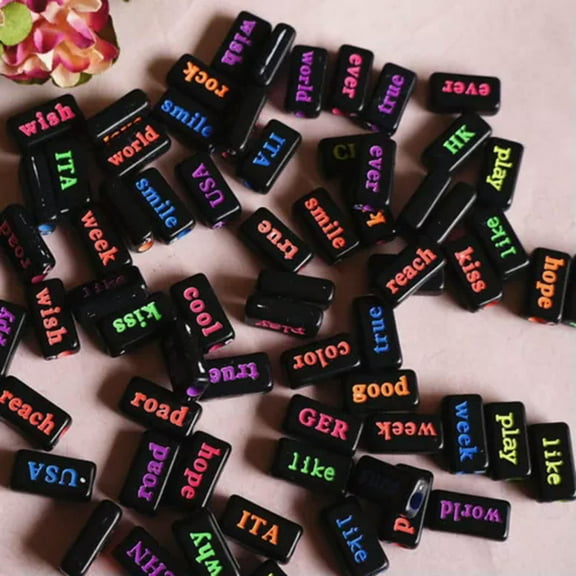 U8MO 100 Assorted Acrylic Inspirational Word Letter Rectangle Beads 15X8mm Kids Craft-Black with Neon Color