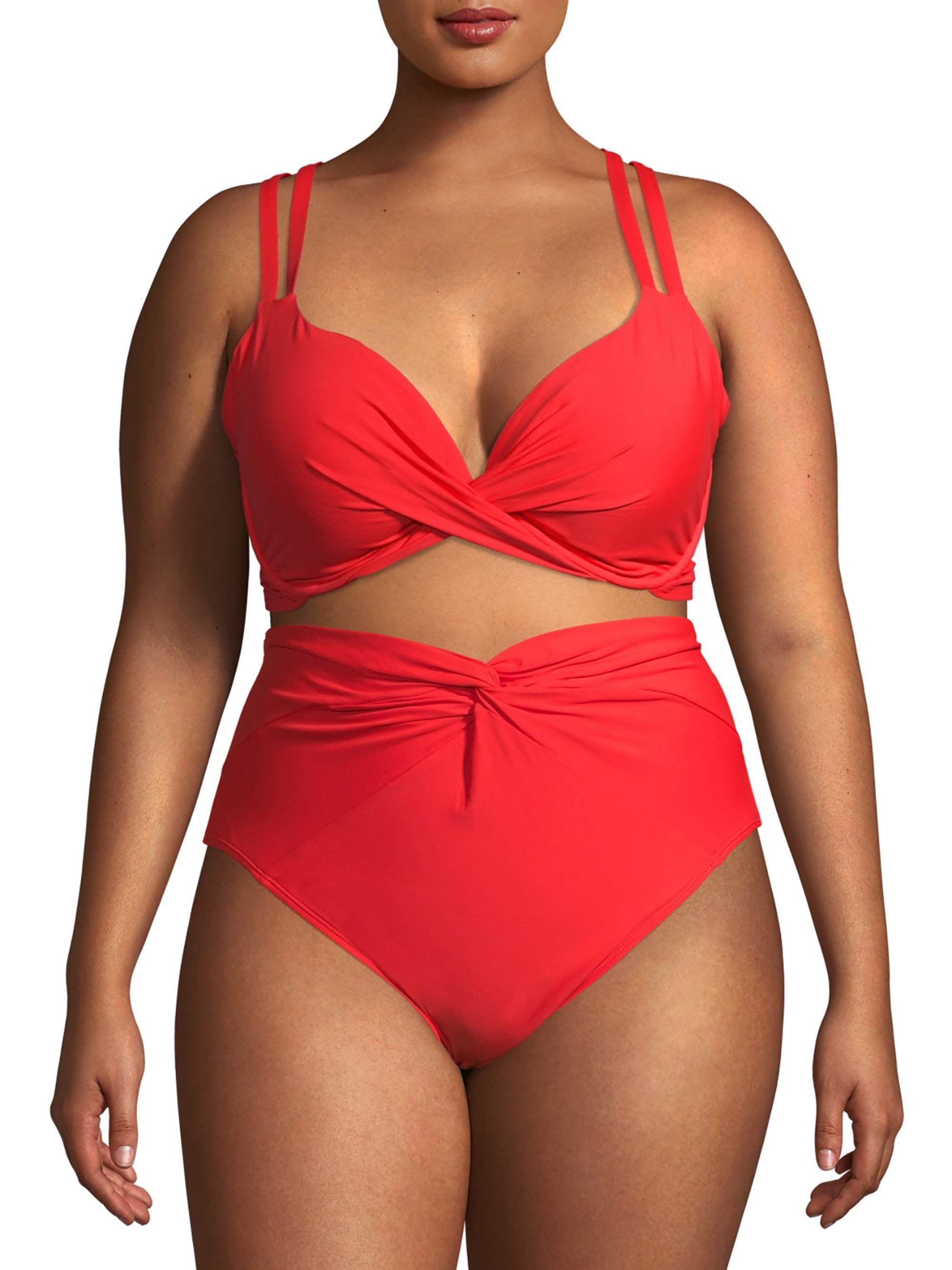 Plus Red Twist Front Solid Swimsuit Top 