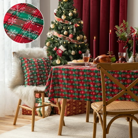 

Skksst Christmas Snowflake Print Tablecloth Rectangle Plaid Check Table Cover Xmas Dining Room Kitchen Decor