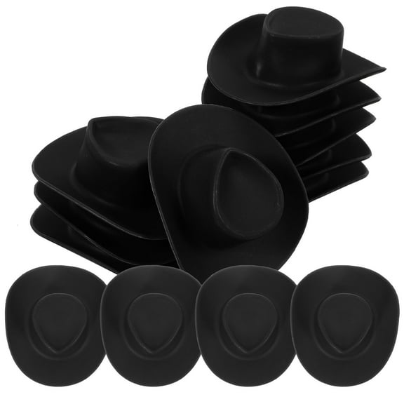 FONDOTIN 50Pcs Miniature Cowboy Hats for Crafts and DIY Projects in Black Plastic Material