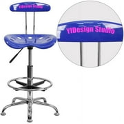 Flash Furniture Personalized Vibrant Nautical Blue and Chrome Drafting Stool with Tractor Seat
