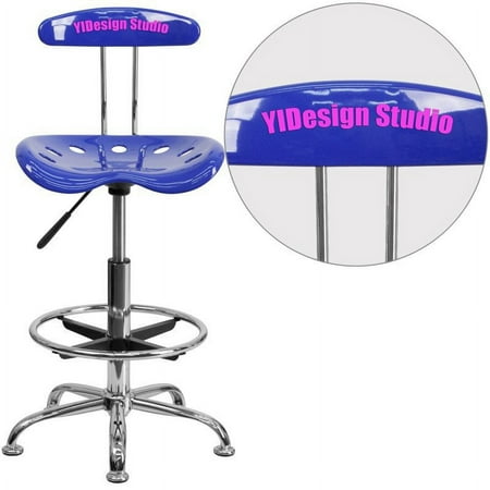 Flash Furniture Personalized Vibrant Nautical Blue and Chrome Drafting Stool with Tractor Seat