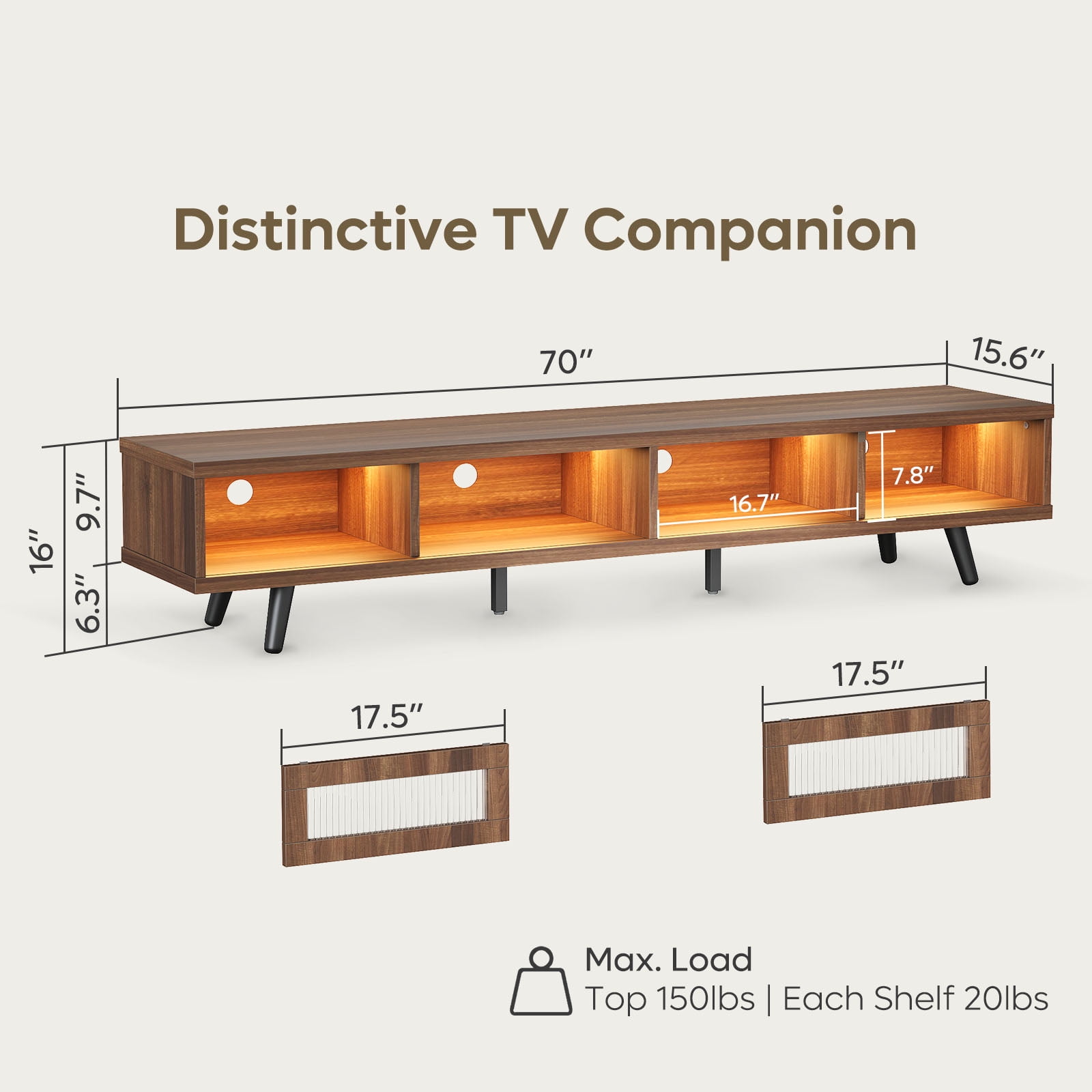 Bestier 70" LED TV Stand for TVs up to 75" TV, Mid-Century Modern Entertainment Center with Sliding Glass Door, Media TV Console Table, Ancona Walnut