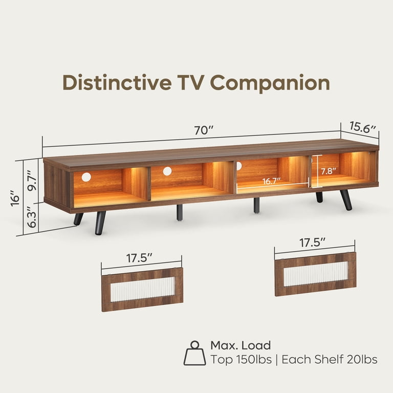 Bestier 70" LED TV Stand, Mid-Century Modern Walnut photo 5