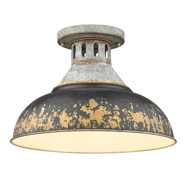 Golden Lighting Kinsley Semi-Flush in Aged Galvanized Steel/Black Iron Shade