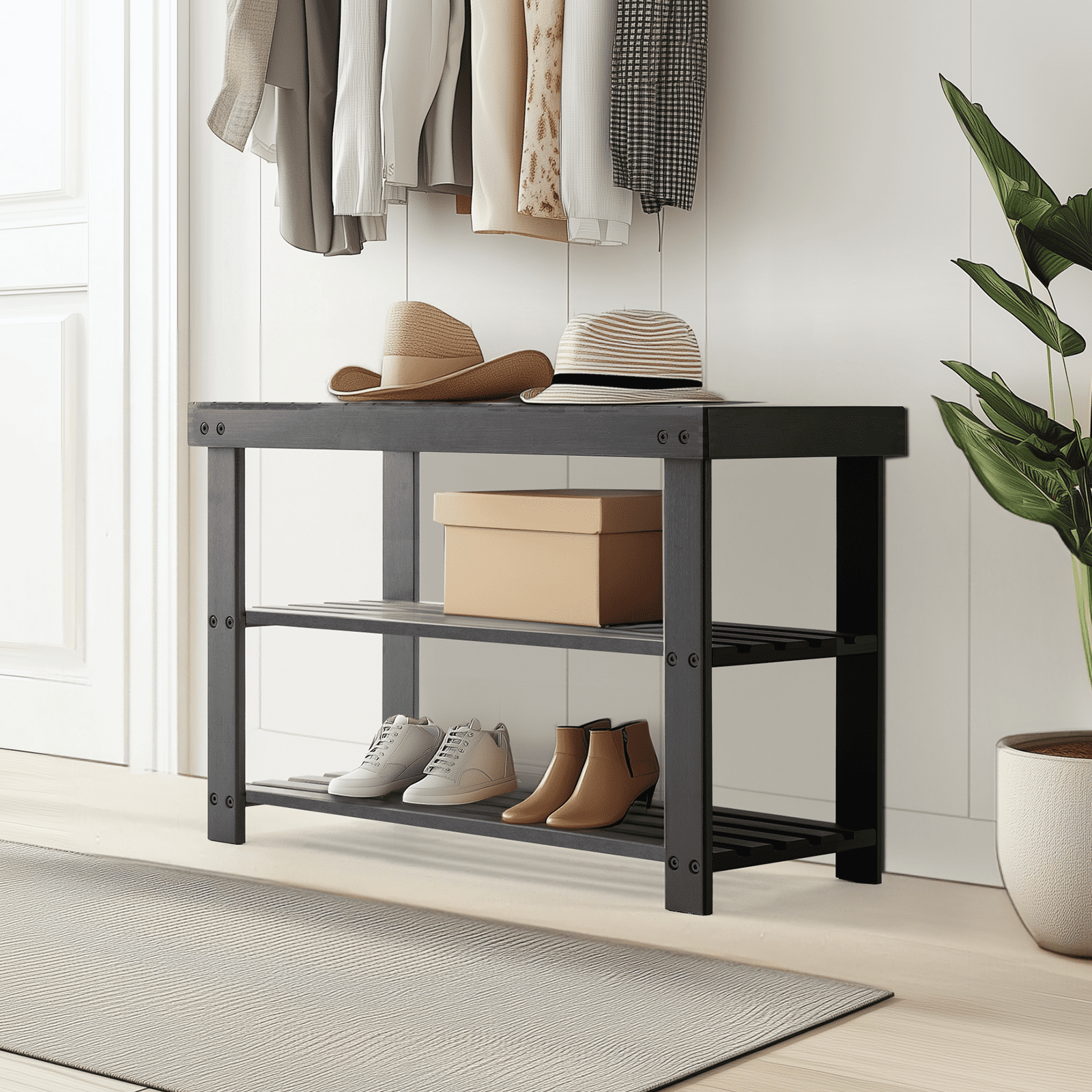 MAYEERTY 3-Tier Bamboo Shoe Rack Bench, 286Lbs Capacity, Compact Storage for Entryway, Bedroom