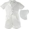 Christening Baptism Newborn Baby Boy Special Occasion 3 Pc Cotton Cross Dobby Vest w/ Satin Boxer Shorts & Hat