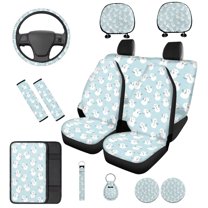 KUIFORTI Christmas Snowman Auto Seat Covers 14 Pieces with Auto Center Console Armrest Pad Car Steering Wheel Cover Car Seat Belt Pad Cover Cars Headrest Covers for Most Cars