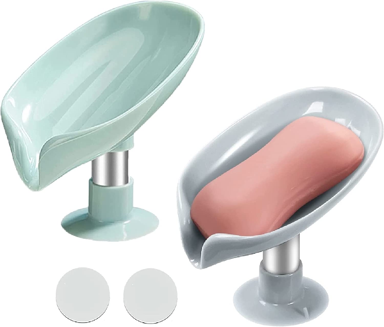 2 Pack Soap Dish with Drainage, Lotus Leaf Shape Soap Holder with