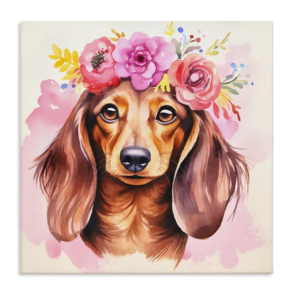 Stupell Industries Boho Wiener Dog Dachshund Animals Painting Wrapped Canvas Art Print Wall Art, 17 x 17