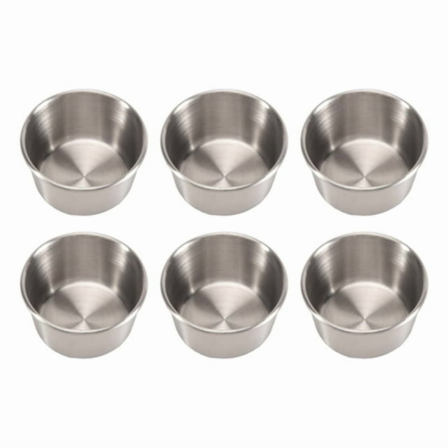 6 Tazas de Salsa para Mojar Acero Inoxidable 2 Onzas, Mini Tazones Salsa, Condimentos Metal Reutilizables, Recipientes Moldes (Plateados)