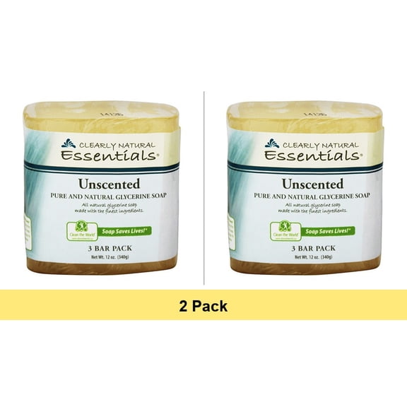 Clearly Natural Glycerine Bar Soap, Unscented, 3 Count, 4 oz each - 2 Pack (6 Bars Total)