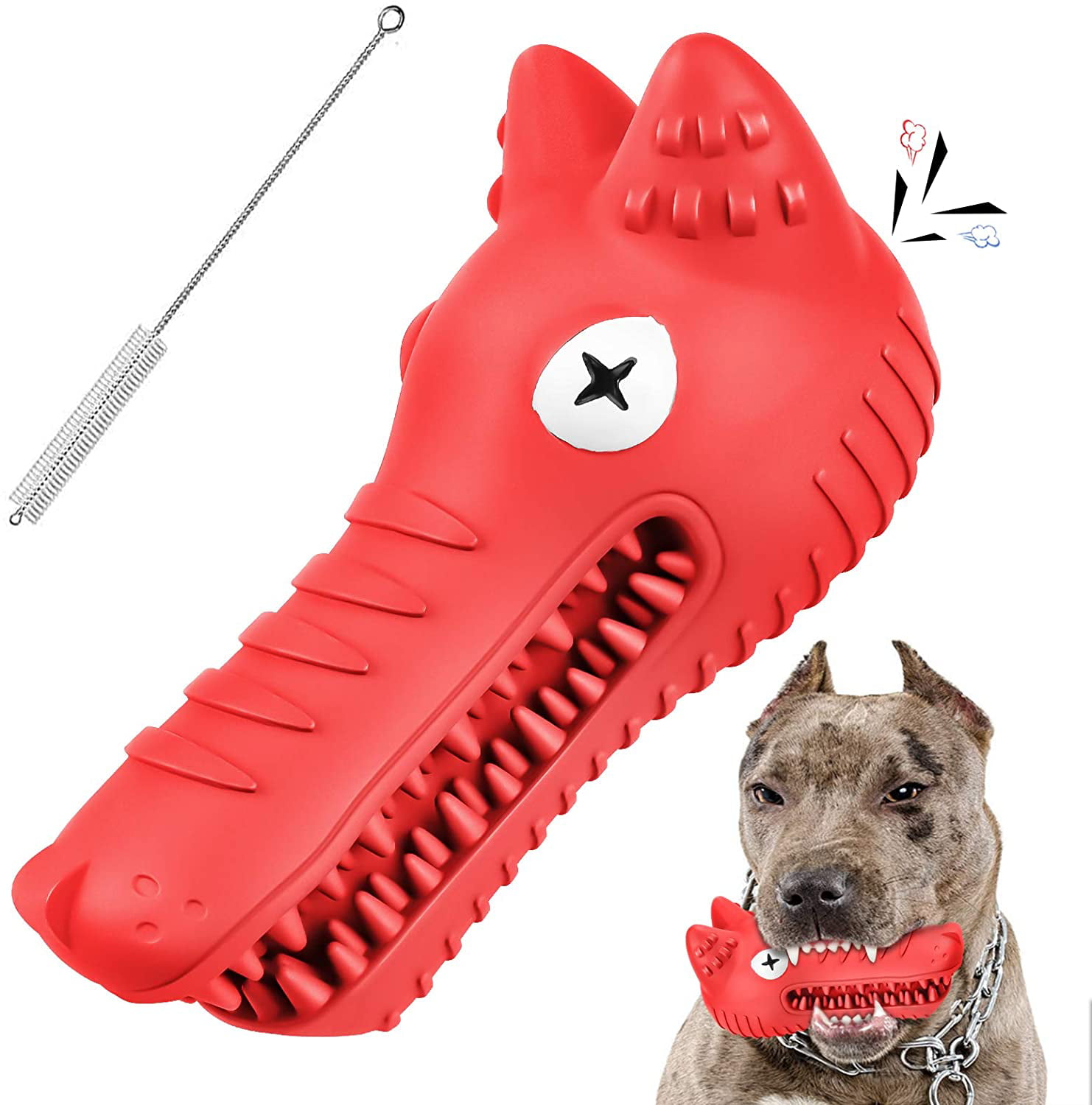 Interactive Dog Toys for Large/Medium Dog Green Dog Chew Toys Dinosaur Tough Toys for Training and Cleaning Teeth Indestructible Durable Rubber Dog Toys for Aggressive Chewers