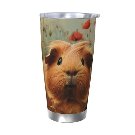 

Lukts Rose Cute Guinea Pig for 20OZ Car Cup Stainless Steel Direct Drinking Straw Thermos Cup Suitable for Office Travel and Car-Without Straw