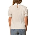 thumbnail image 3 of INSPIRE CHIC Women's Vintage Peter Pan Collar Contrast Puff Short Sleeve Blouse Top L Light Apricot, 3 of 6