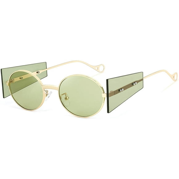 FEISEDY Women Men Hipster Round Sunglasses Polygon Trapezoid Side Shields Delicate Metal Frame B2825