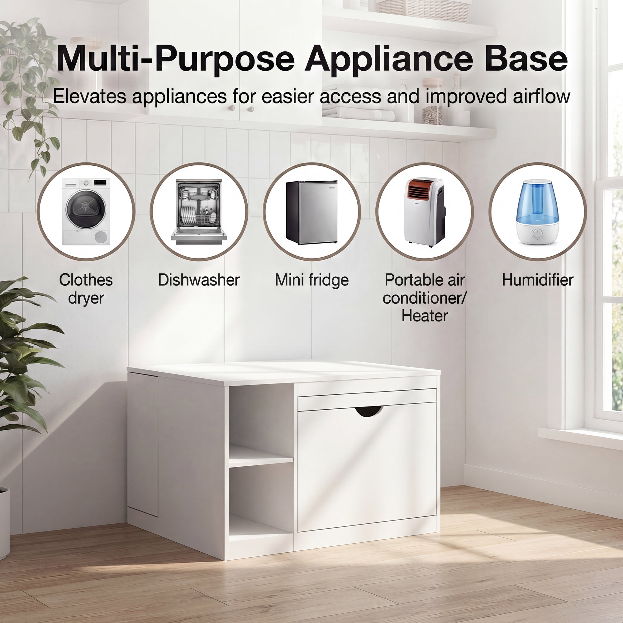 Advwin 29" Washer and Dryer Pedestal, Heavy Duty Washing Machine Stand with Laundry Basket Shelf, Large Drawer, Storage Shelf & Cabinet, Universal Fit Anti-Vibration Laundry Pedestal, White
