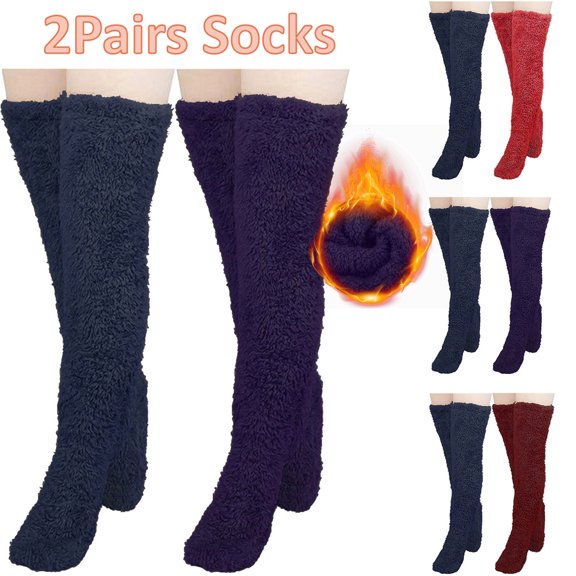 Lovskoo Women's 2 Pairs High Fuzzy Socks Over Knee Teddy Legs Socks Winter Leg Warmers Plush Slipper Socks for Women Christmas Home Sleeping Purple