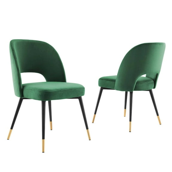Modway Rouse Performance Velvet Dining Side Chairs - Set of 2 in Emerald