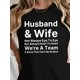 thumbnail image 1 of Husband Wife Print T-shirt, Short Sleeve Crew Neck Casual Top For Summer & Spring, Women's Clothing Tee For Adult, Men, Women, Teen, Teenager, Adolescent, Youth, 1 of 7