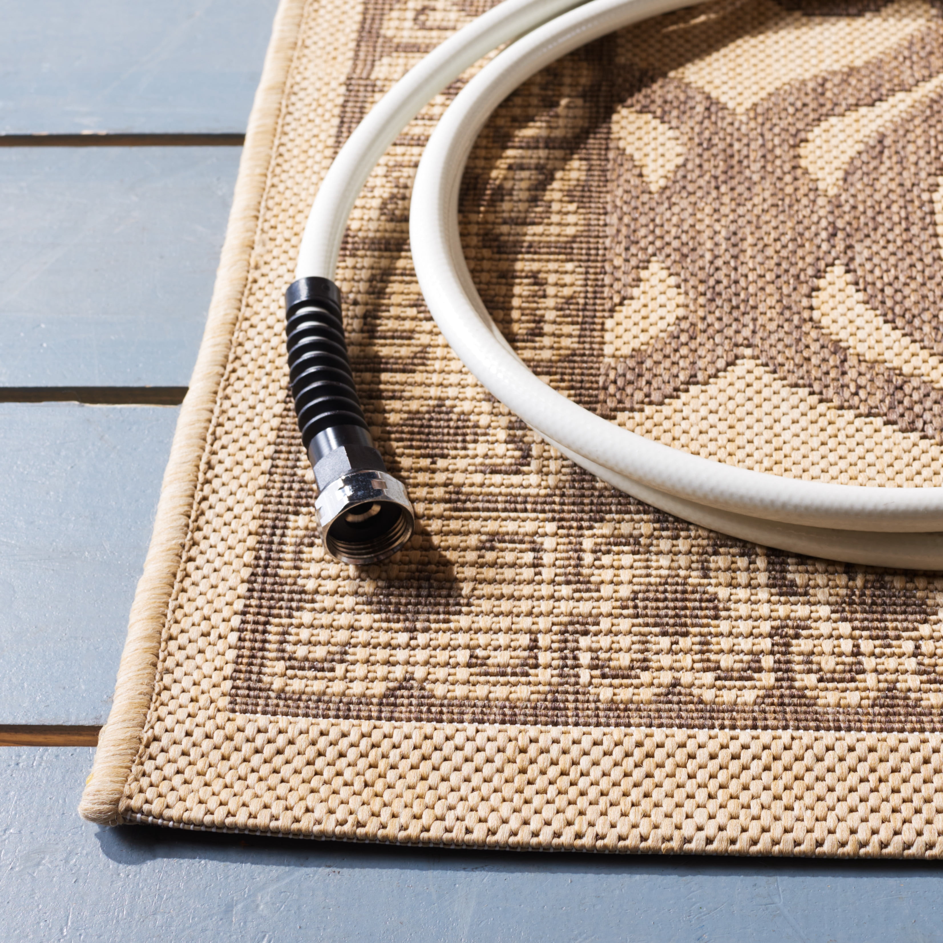 SAFAVIEH Courtyard Colton Geometric Indoor/Outdoor Area Rug, Natural/Brown, 5'3" x 7'7"