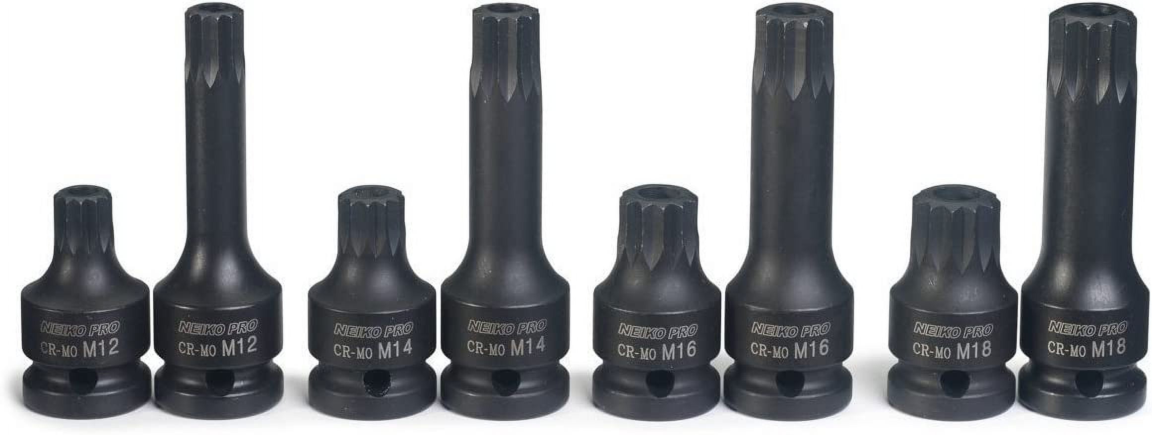 NEIKO 10283B XZN Triple Square Spline Socket Set | 8pc Heavy Duty Impact Cr-Mo Steel | Tamper Proof (M12 - M18)