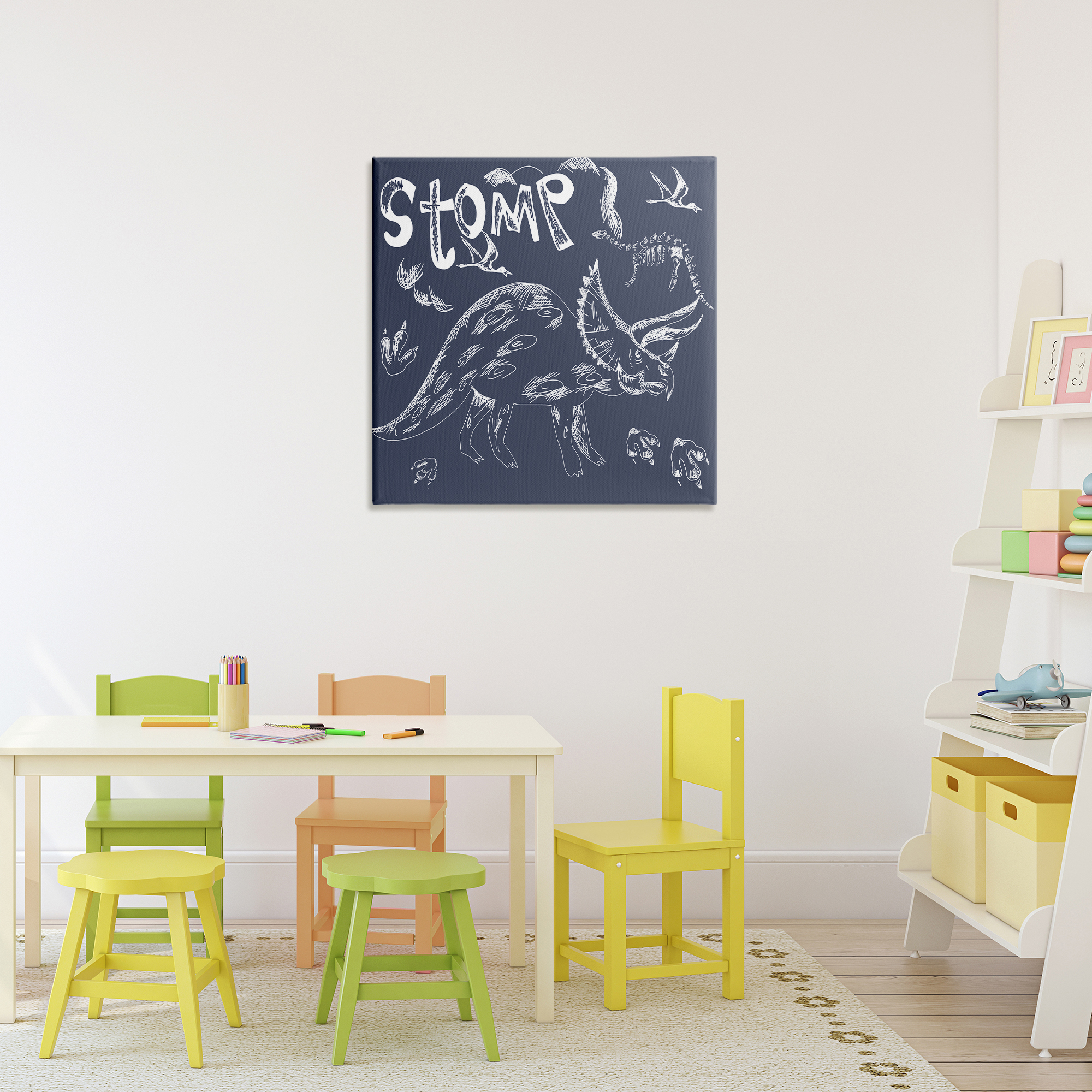 Sketchy Stomp Dinosaur Canvas Wall Art, design by HUE and MI and Sangita
