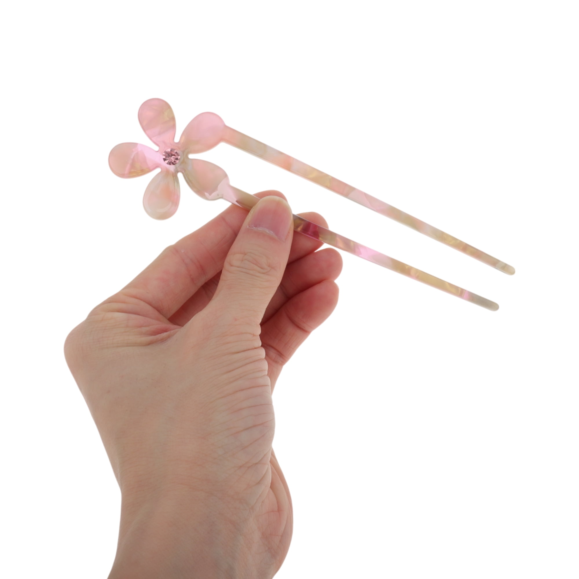 Unique Bargains Comfortable Five-petal Flower Chignon Pin for Women 1 Pc Yellow, Pink