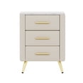 thumbnail image 5 of Gzxs Upholstered Nightstand in Beige Velvet, Modern Storage Bedside Table with 3 Drawers and Marbling Stickers Worktop, 16.3"L x 16.3"W x 21.8"H, 5 of 9
